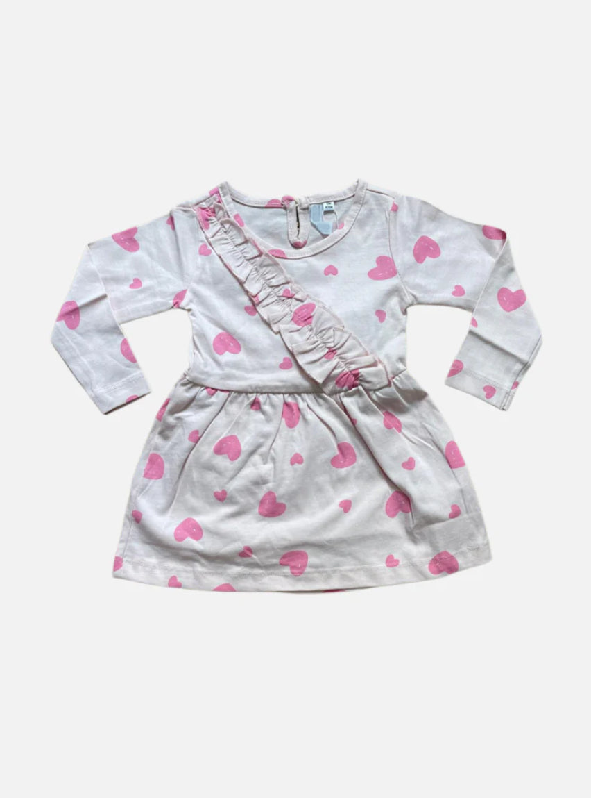 Kids Full Sleeve Frock - Pink Pinkeye Heart