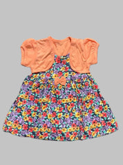 Girls Half Sleeve Frock - Orange Flower