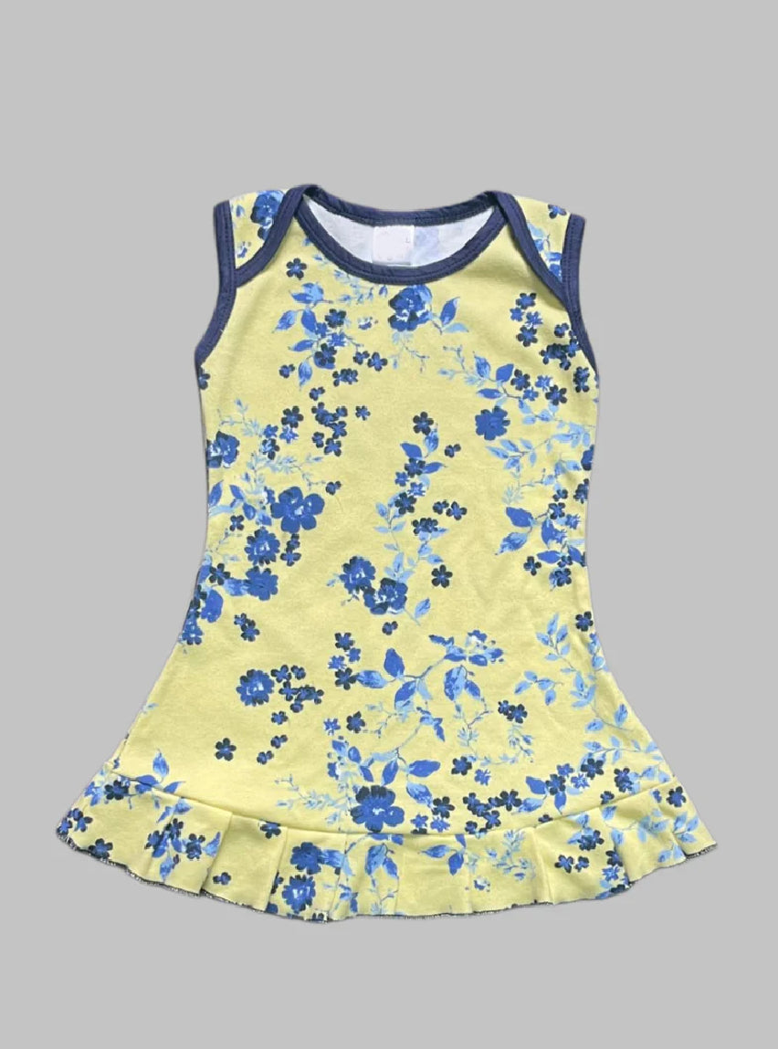 Girls Sleeveless Frock - Blue Flower