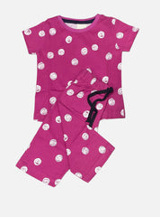 Girls Tee Capri Set - Dark Pink White Dots