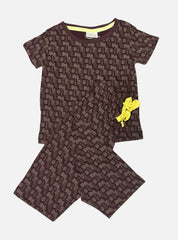 Girls Tee Capri Set - Chocolate Small Stripe