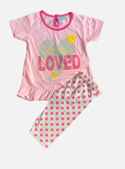 VK Girls Tee Capri Set (12 - 18 Months) - Pink Gray Heart Loved