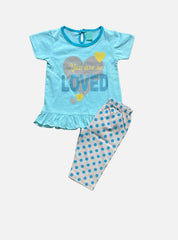 VK Girls Tee Capri Set (12 - 18 Months) - Sky Blue Gray Heart Loved