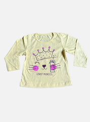 Girls T-Shirt (12 - 18 Months) - Yellow Cat Lovely Princess