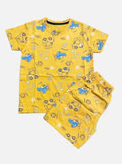 Boys Tee Shorts Set - Yellow Car Plain