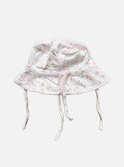 1-2 y baby hat - red grey tiny hearts on pink