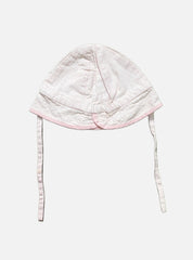 12-18 m baby hat - pink white stripes with strings