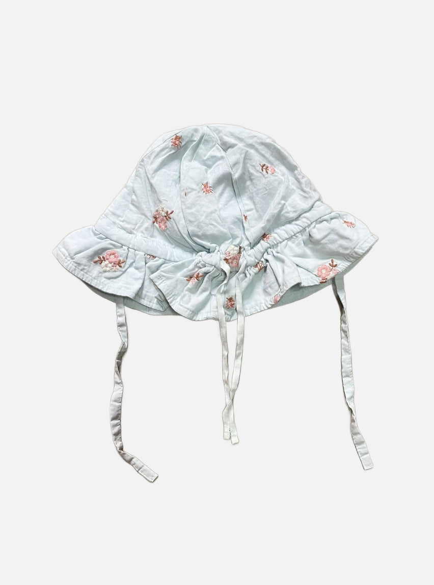 18-24 m baby hat - floral on light blue
