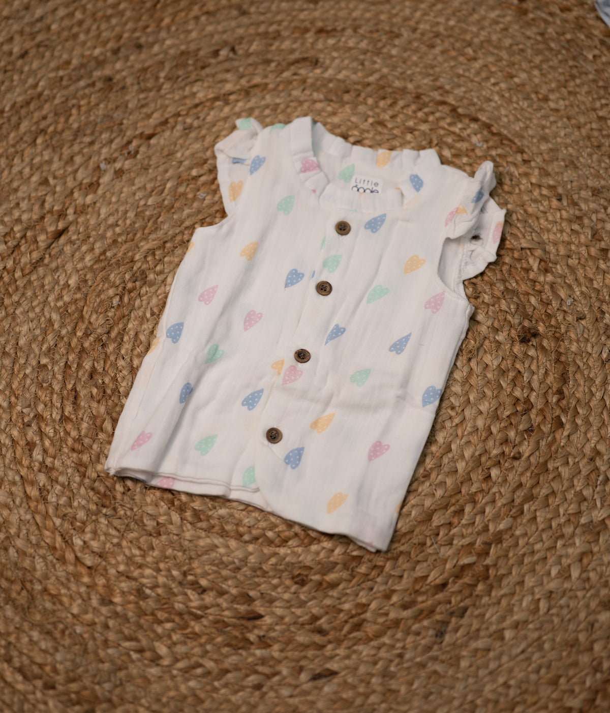 Girls top - white base heart print