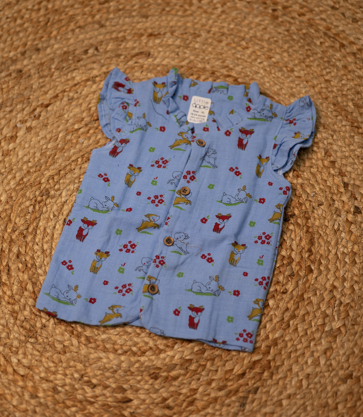 Girls top - blue base flower print