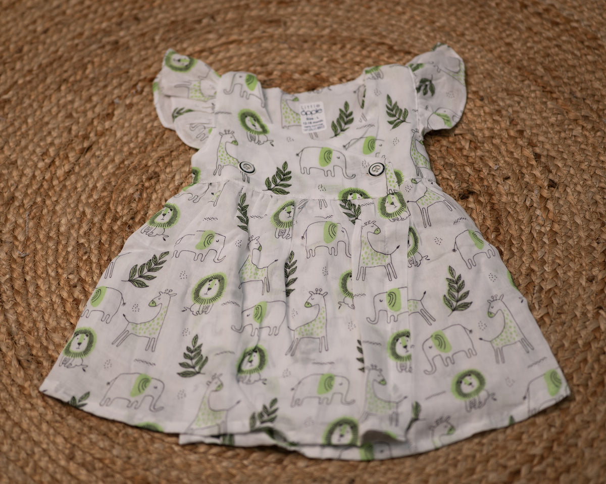 Half sleeve frock - Baby Girl Cartoon Print Button