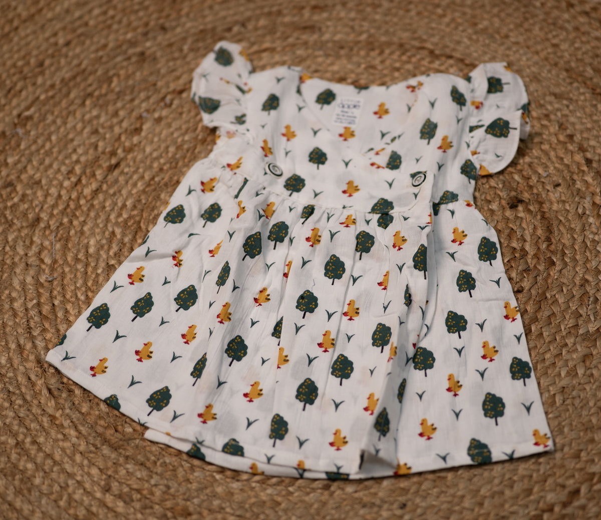 Half sleeve frock - Baby Girl Cartoon Print Button