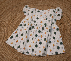 Half sleeve frock - Baby Girl Cartoon Print Button