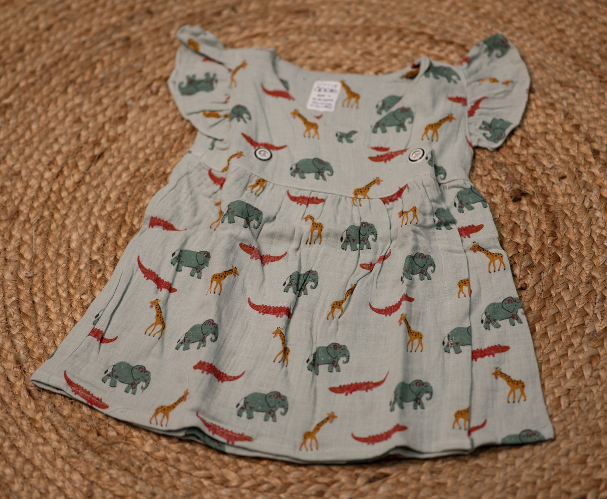 Half sleeve frock - Baby Girl Cartoon Print Button