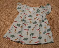 Half sleeve frock - Baby Girl Cartoon Print Button