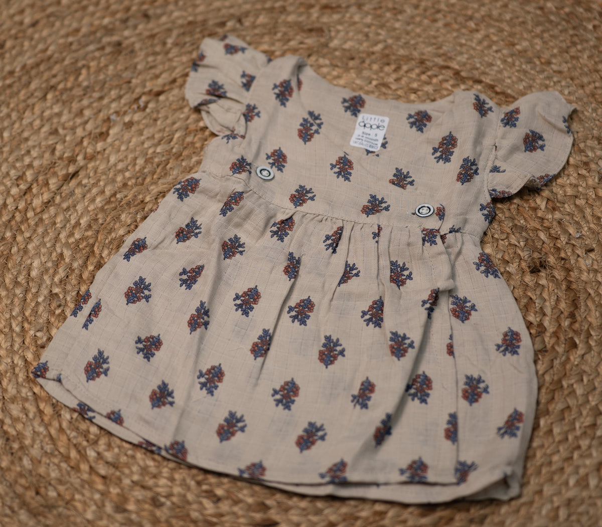 Half sleeve frock - Baby Girl Cartoon Print Button