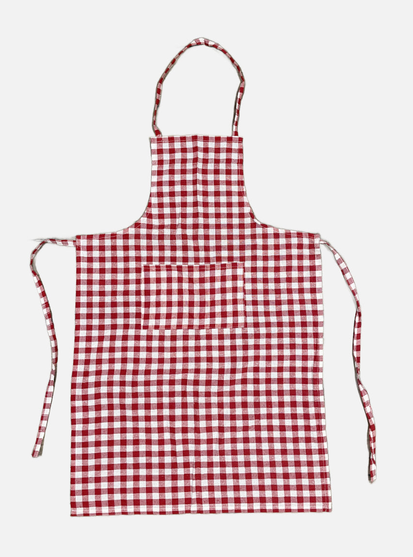 Pure Cotton Adult Apron - White Red Check Design