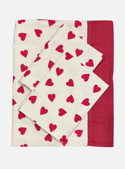Queen Size Border Bedspread - White  Base Heart Red Border