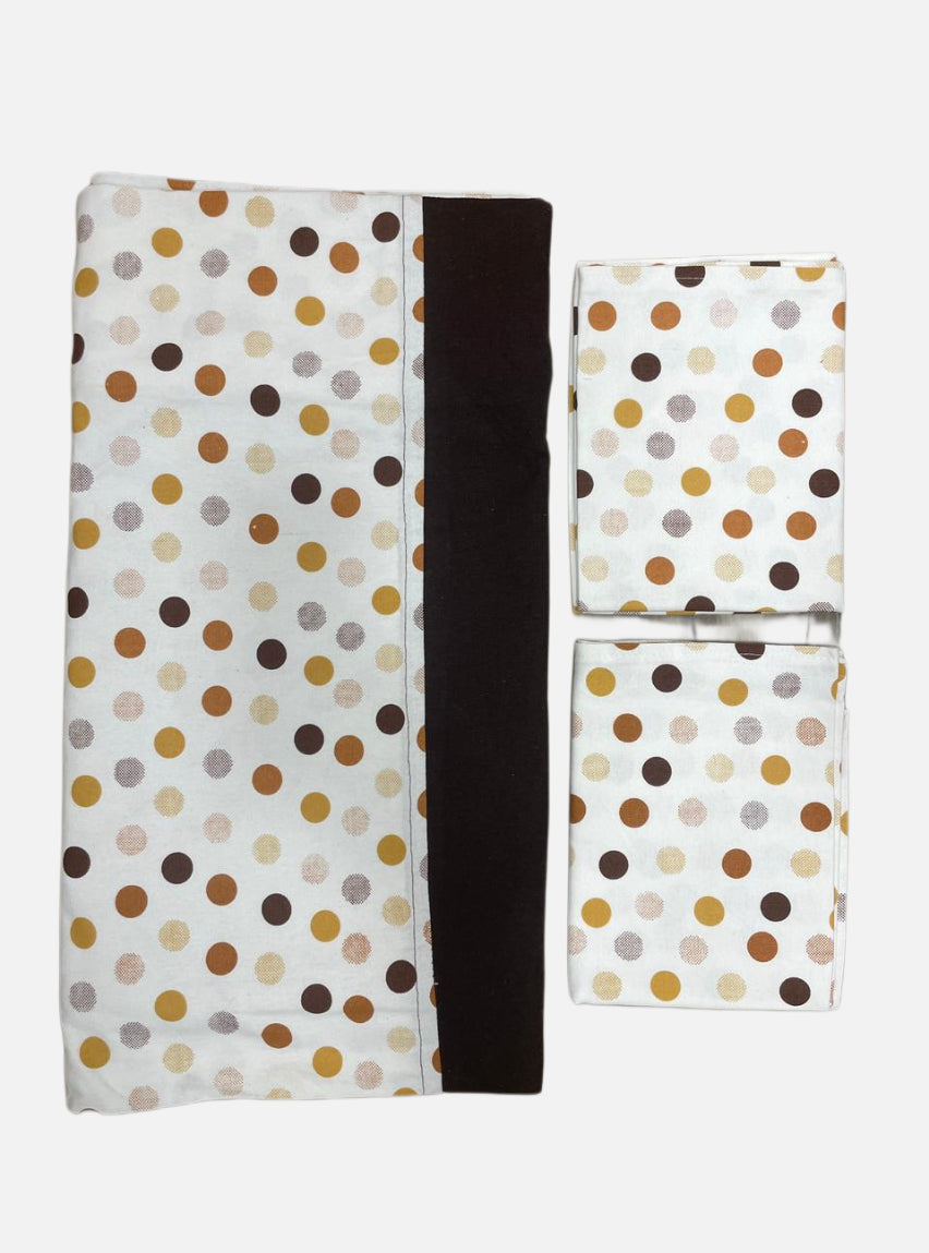 Queen Size Border Bedspread - White Multi Colours Dots Brown Border