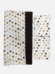 Queen Size Border Bedspread - White Multi Colours Dots Brown Border