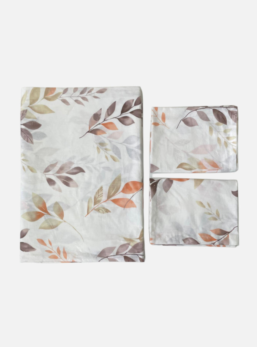 Queen Size Full Bedspread - White Base Orange Leaf