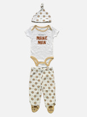 Baby Romper Cap Footed Pant - White Mommy's Mane Man