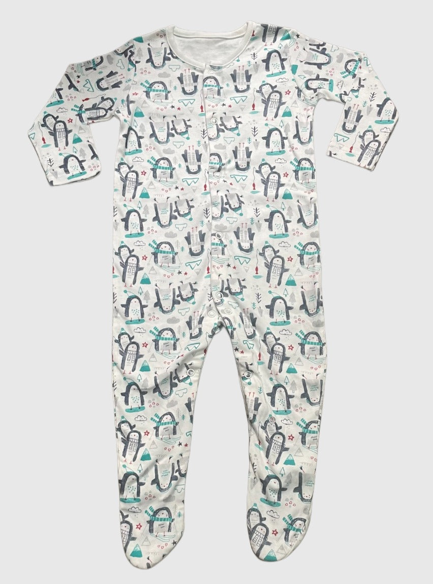 SS  Baby Jumpsuit - Penguins White