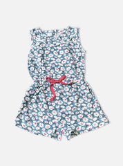 Half Jumpsuit - White Flower Greyish Blue