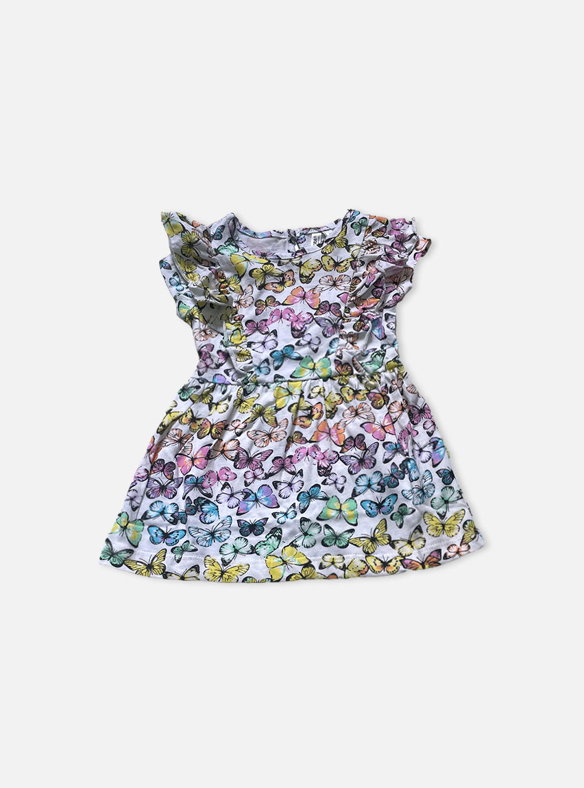 Half Sleeve Frock - Colour Butterflies White