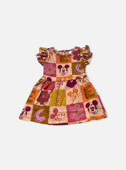 Half Sleeve Frock - Mickey Pink Orange Squares
