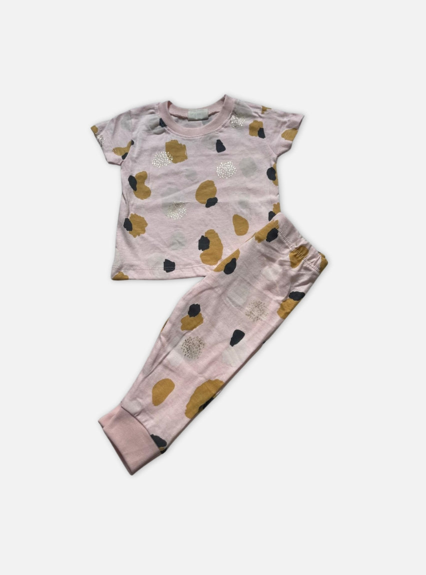 Kids T-Shirt Pant Set - Brown Black Paint Pattern Baby Pink