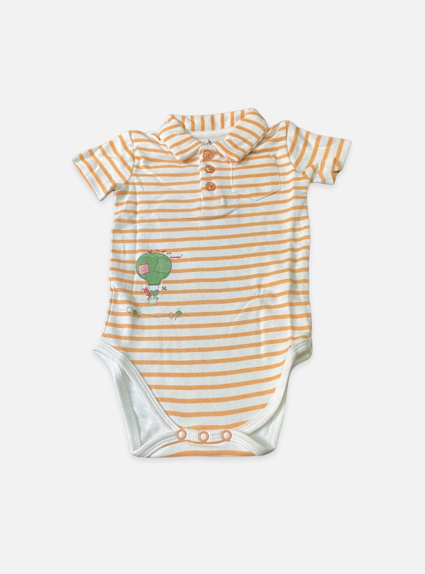 Baby Romper - Collar Orange White Stripes