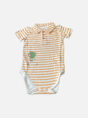 Baby Romper - Collar Orange White Stripes