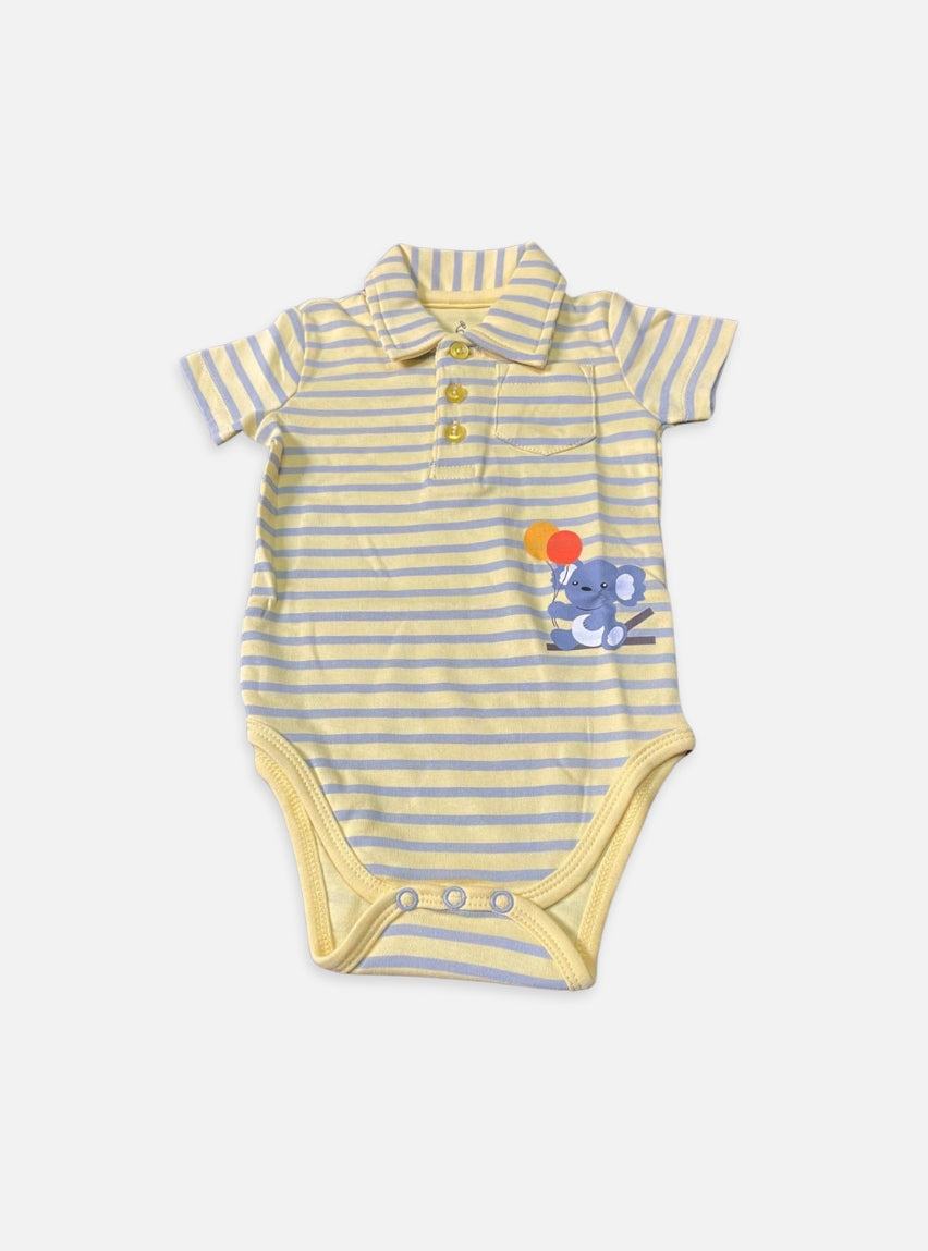 Baby Romper - Collar Yellow Grey Stripes