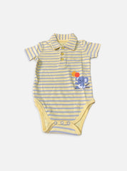 Baby Romper - Collar Yellow Grey Stripes