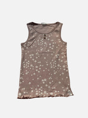 Kids Sleeveless T-Shirt - White floral Ribbed Brown