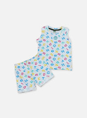 Kids Sleeveless T - Shirt Shorts Set - Alphabets White