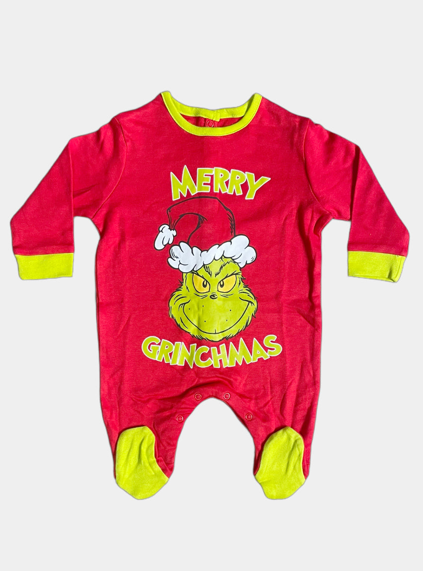 SS  baby jumpsuits - Merry Grinchmas Red
