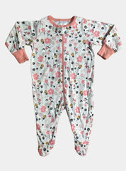 SS  baby jumpsuits - Floral Rainbow Peach White