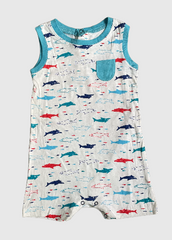 Baby Half Jumpsuit - Sharks Blue Border Sleeveless