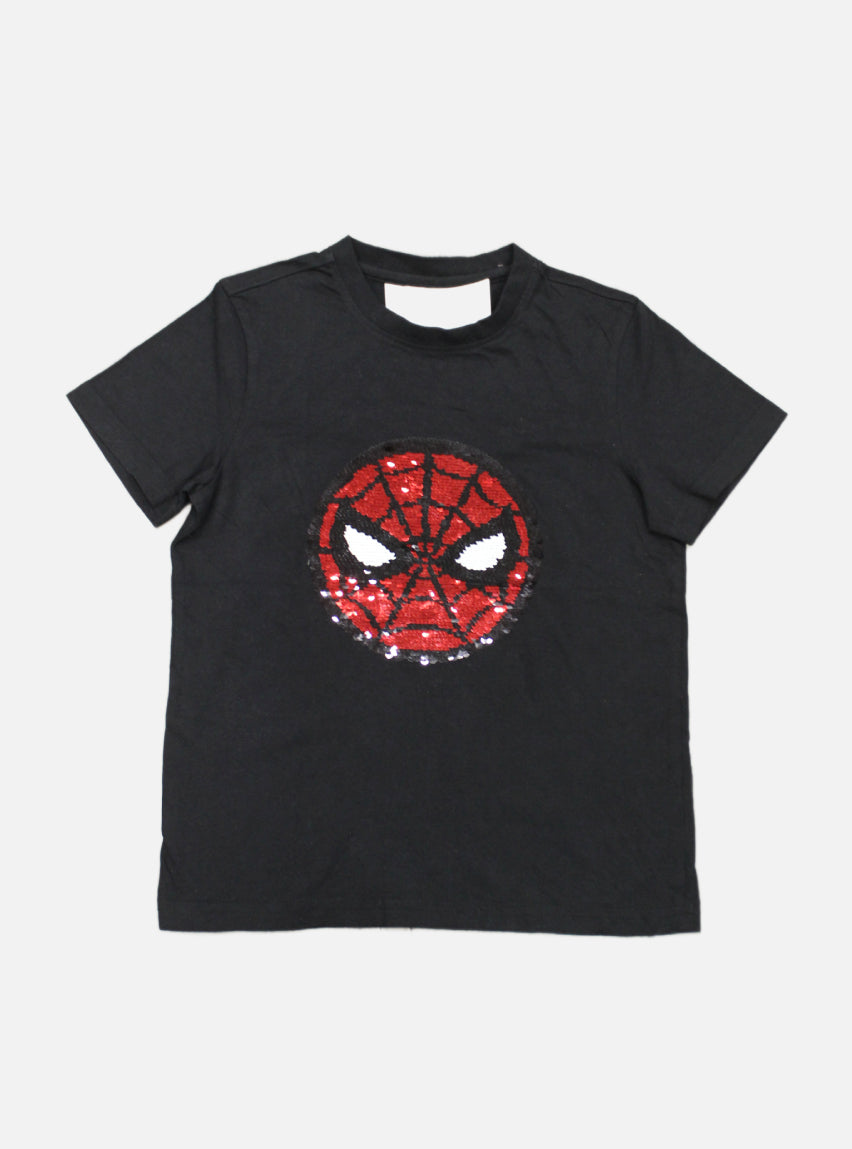 Sequin Tees - (6 - 7 Years) Black Spiderman
