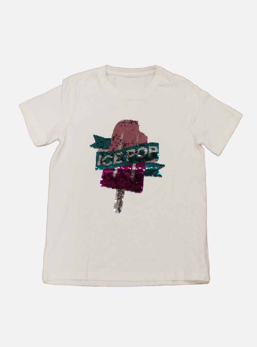 Sequin Tees - White Ice Pop