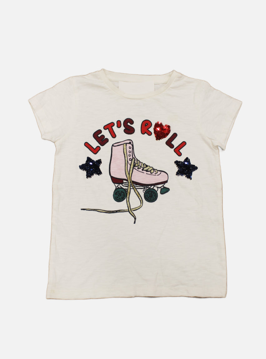 Sequin Tees - White Let's Roll