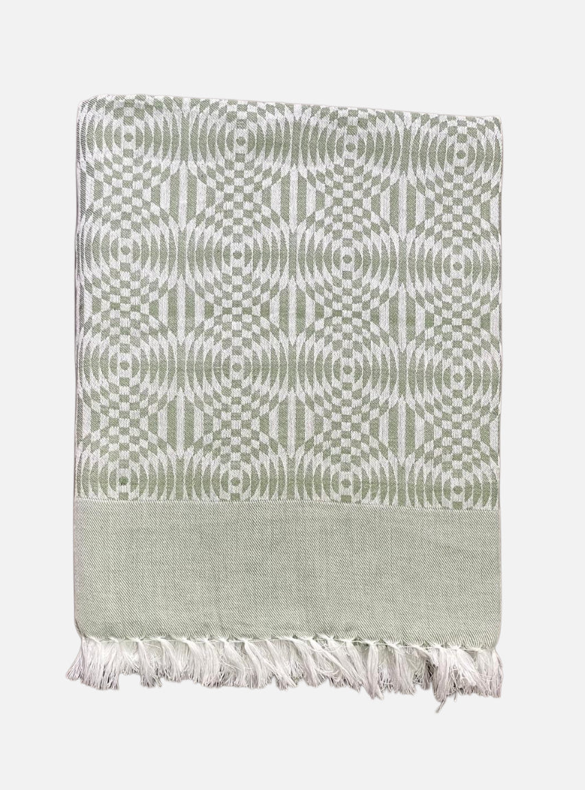 Soft Jacquard Blankets - Green Geometric Design
