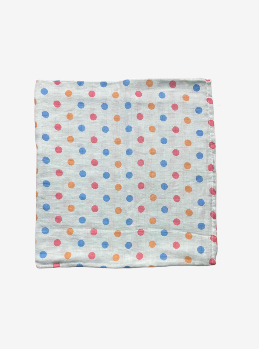 Small Muslin Towel - Polka dots light blue base