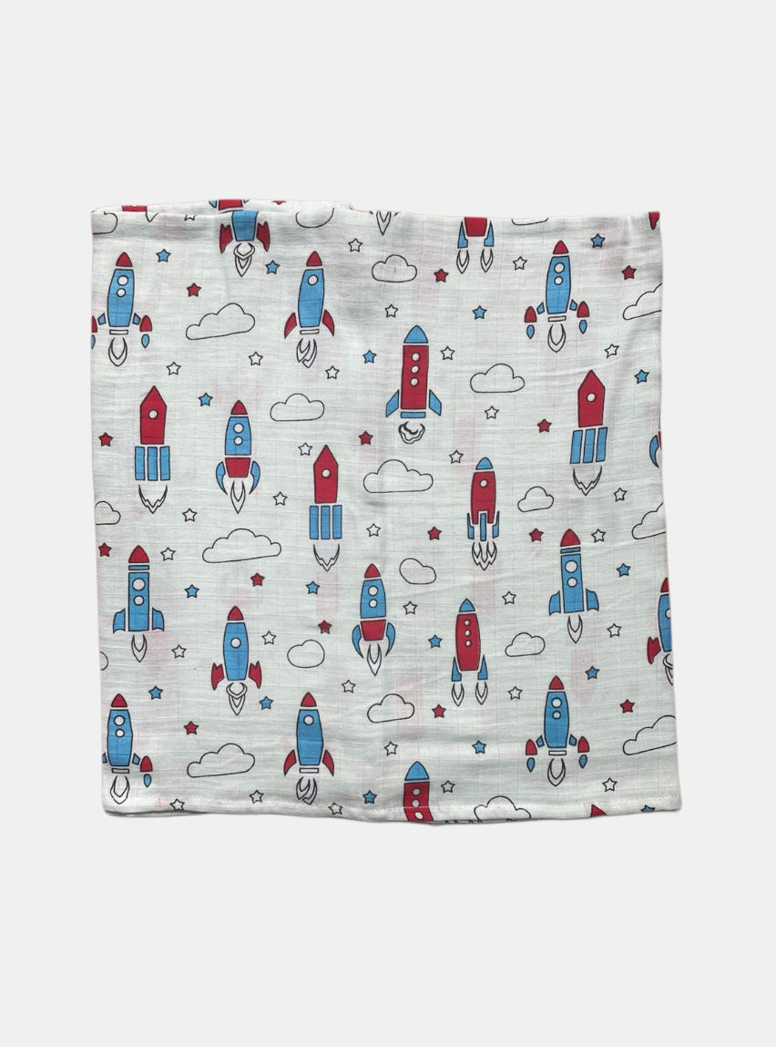 Small Muslin Towel - Blue Base Rocket