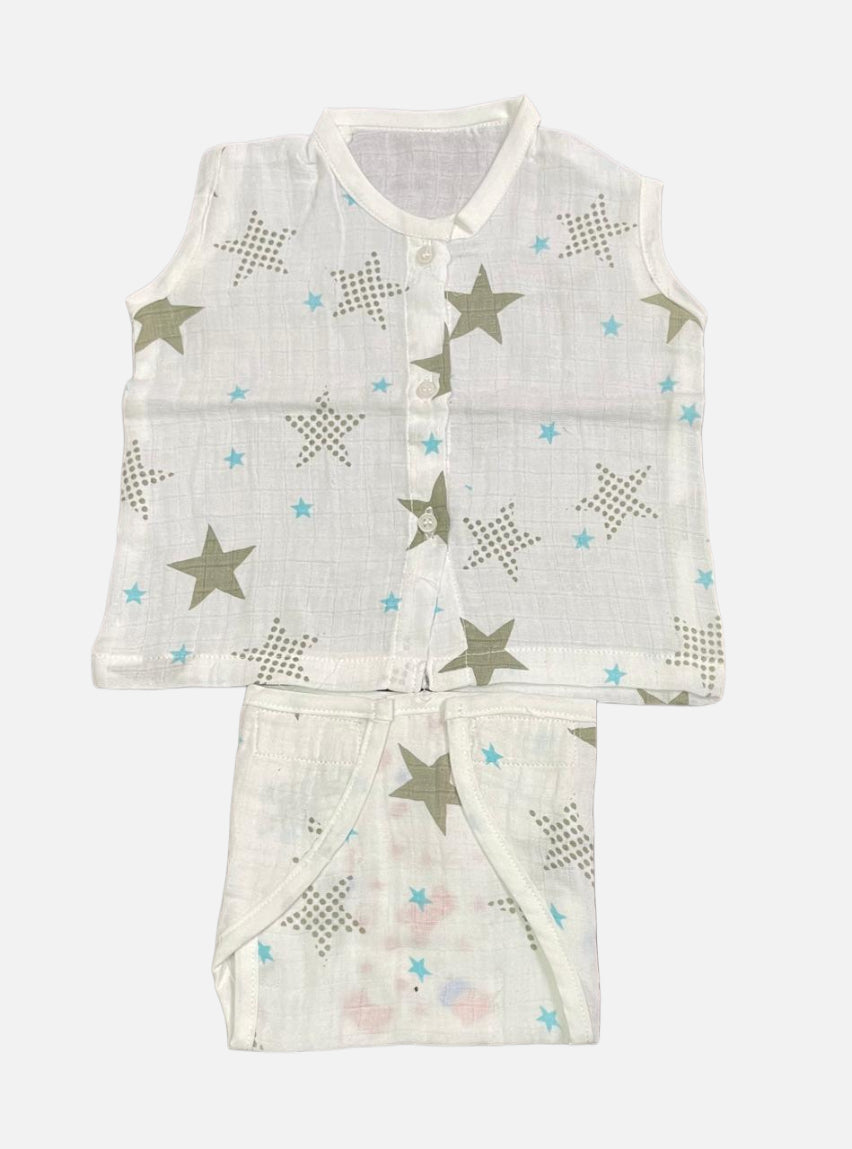 Muslin Jabla & Nappy Set - Gray Blue Star's