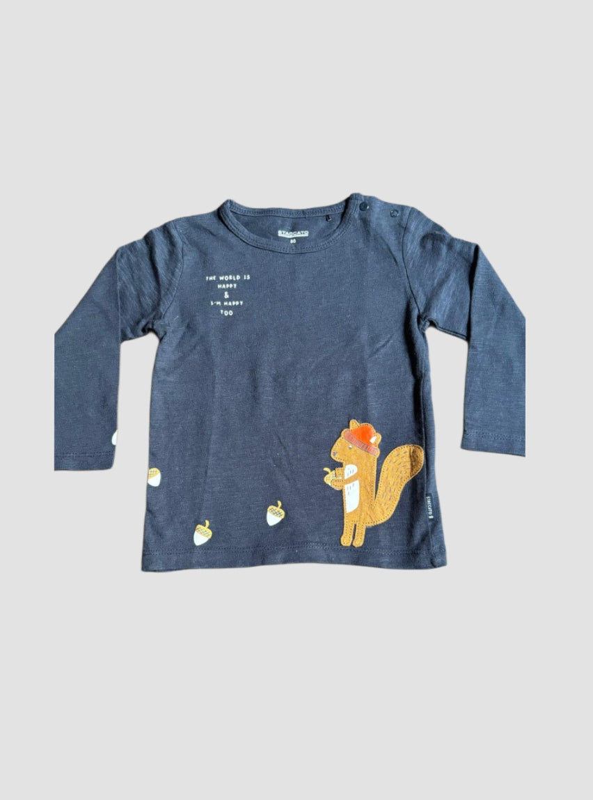 Girls T-Shirt (18 - 24 Months) - Navy Blue Squirrel