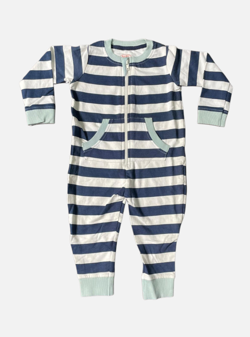 Baby Jumpsuit - White Navy Blue Stripe