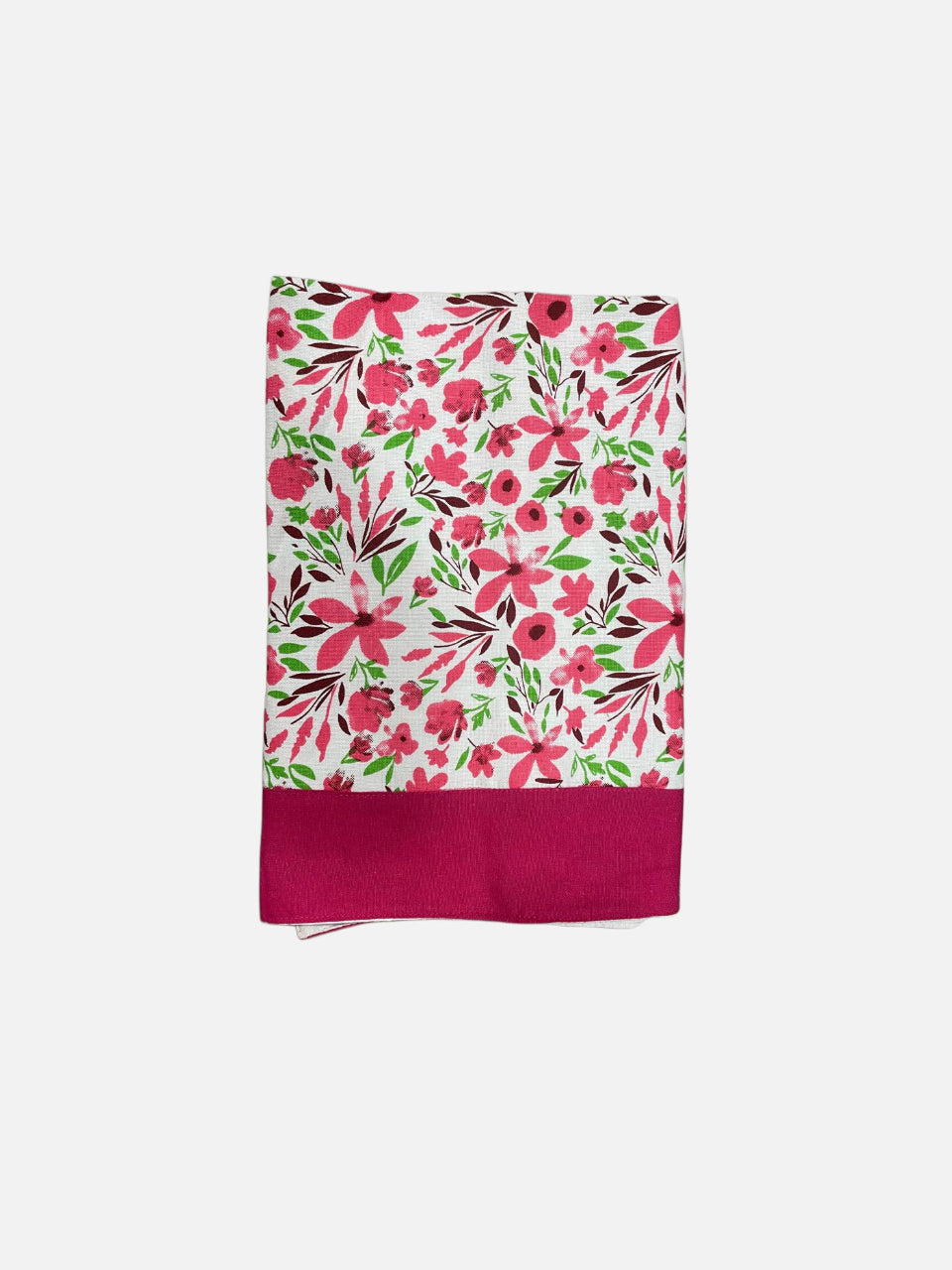 Cotton table cloth - 4 seater - Pink floral monstera leaves brown border